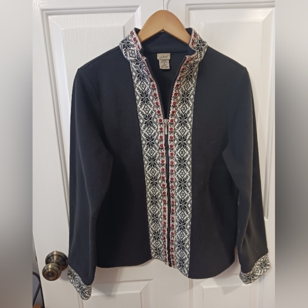 L.L. Bean Black Jacket with Red and White Pattern